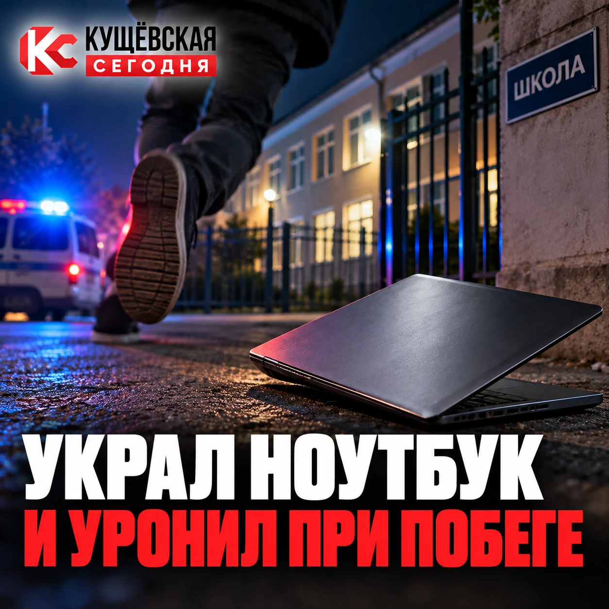 💻 В Кущёвской мужчина украл из школы ноутбук, но уронил его при побеге от Росгвардии