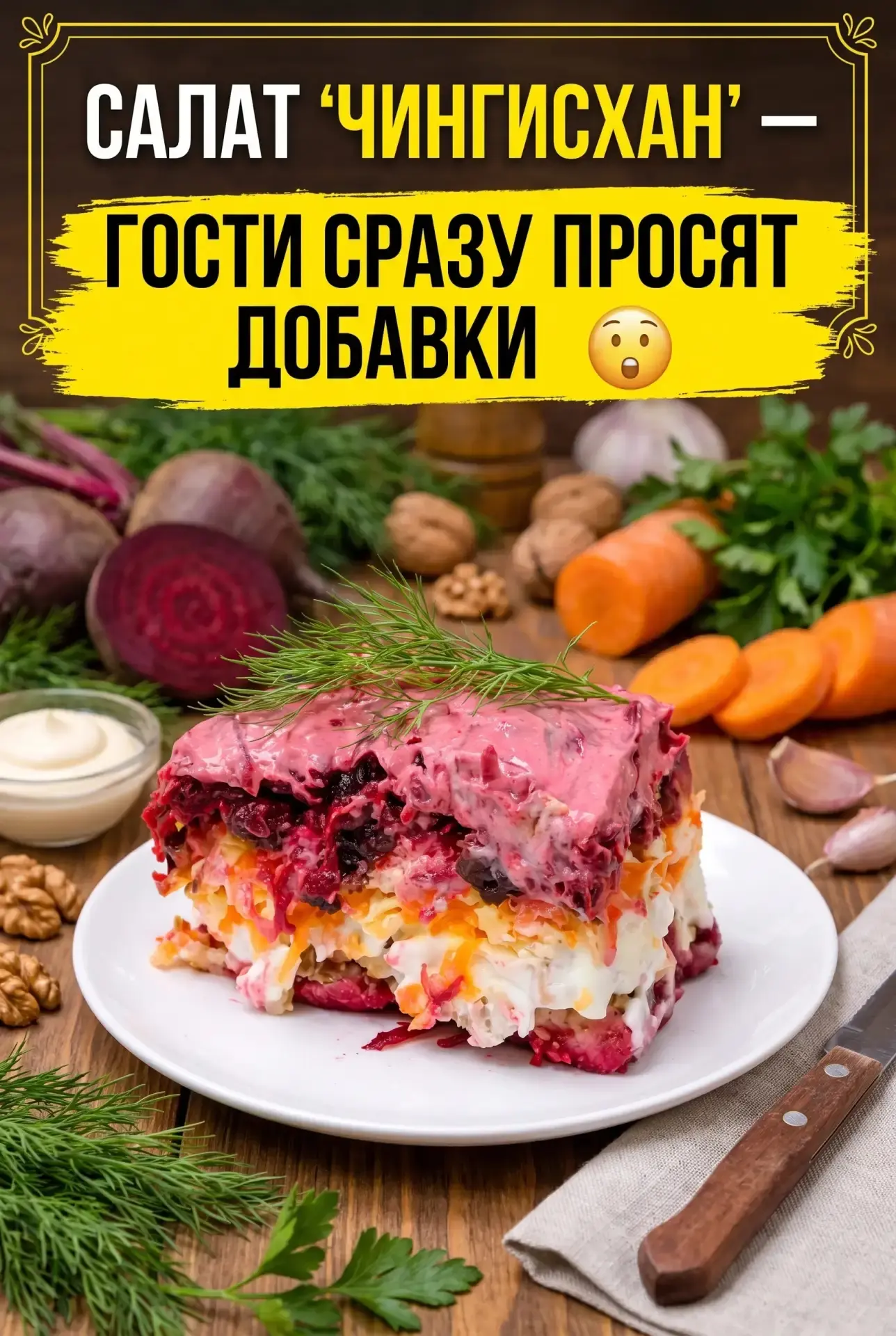 САЛАТ «ЧИНГИСХАН» — ГОСТИ СРАЗУ ПРОСЯТ ДОБАВКИ 😲