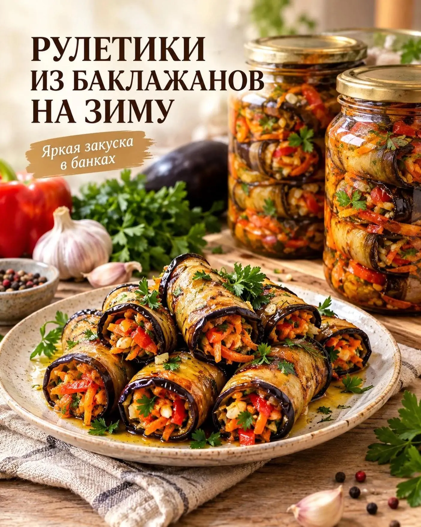 Рулетики из баклажанов на зиму 🍆✨ Яркая, ароматная и очень красивая заготовка.