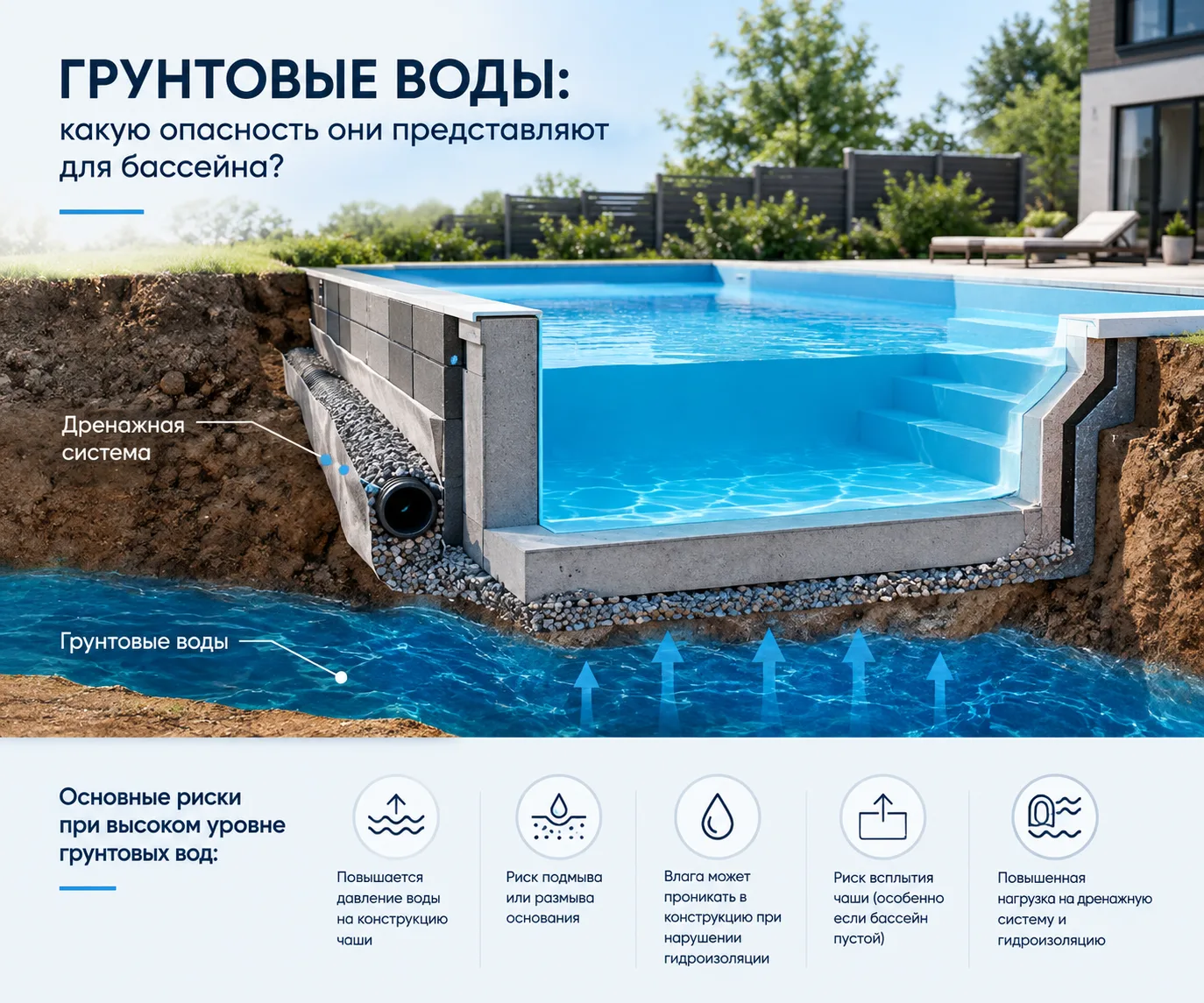 💧 ГРУНТОВЫЕ ВОДЫ: КАКУЮ ОПАСНОСТЬ ОНИ ПРЕДСТАВЛЯЮТ ДЛЯ БАССЕЙНА?