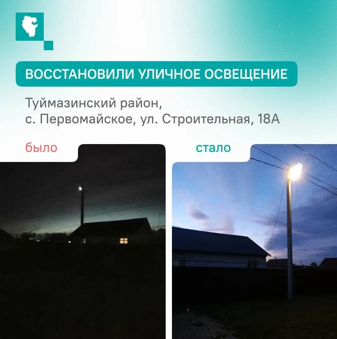 В Туймазинском районе в селе Первомайском по улице Строительной, 18А восстановили уличн...