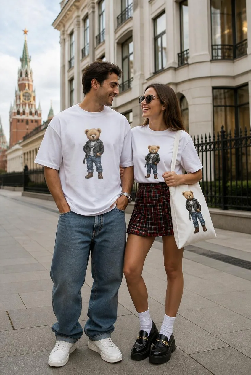 Футболка и шоппер с модным медведем в стиле Тедди). Но только в стиле. Дизайн собственный.
