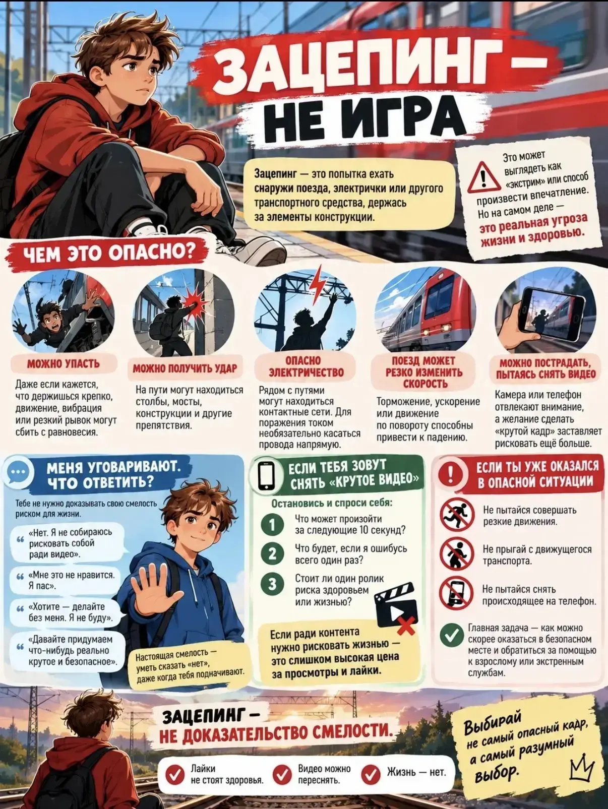 🚆 ЗАЦЕПИНГ — НЕ ИГРА. Памятка для подростков.