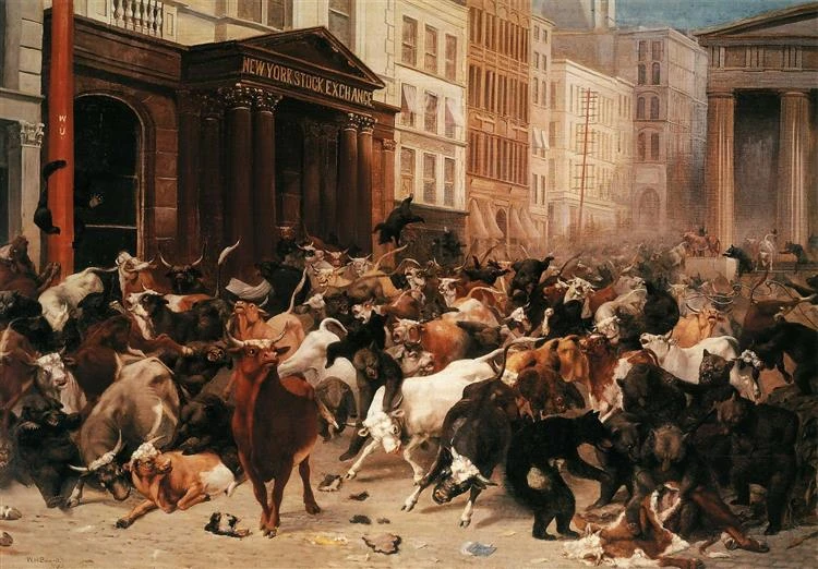 Уильям Холбрук Бирд "Быки и медведи на рынке" 1879