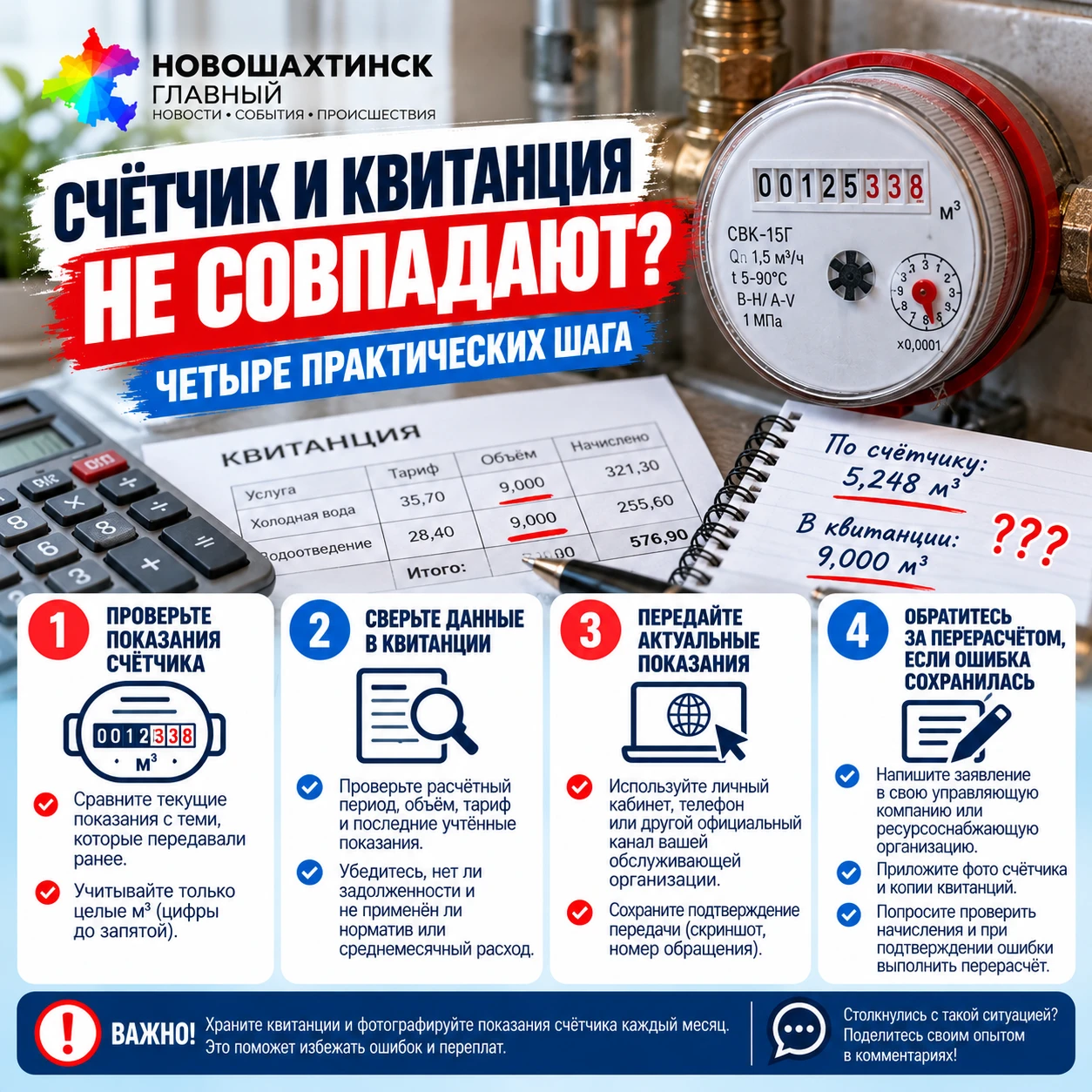 Счётчик показывает одно, а в квитанции совсем другие цифры? Разбираемся, что делать нов...