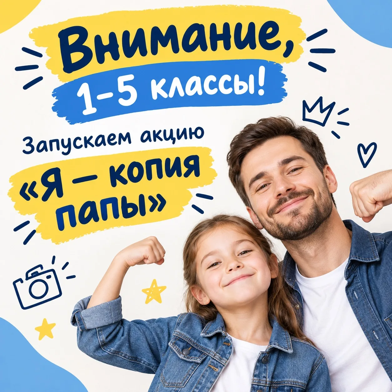 🎉 Внимание, 1–5 классы! Запускаем акцию «Я — копия папы»! 👨‍👦