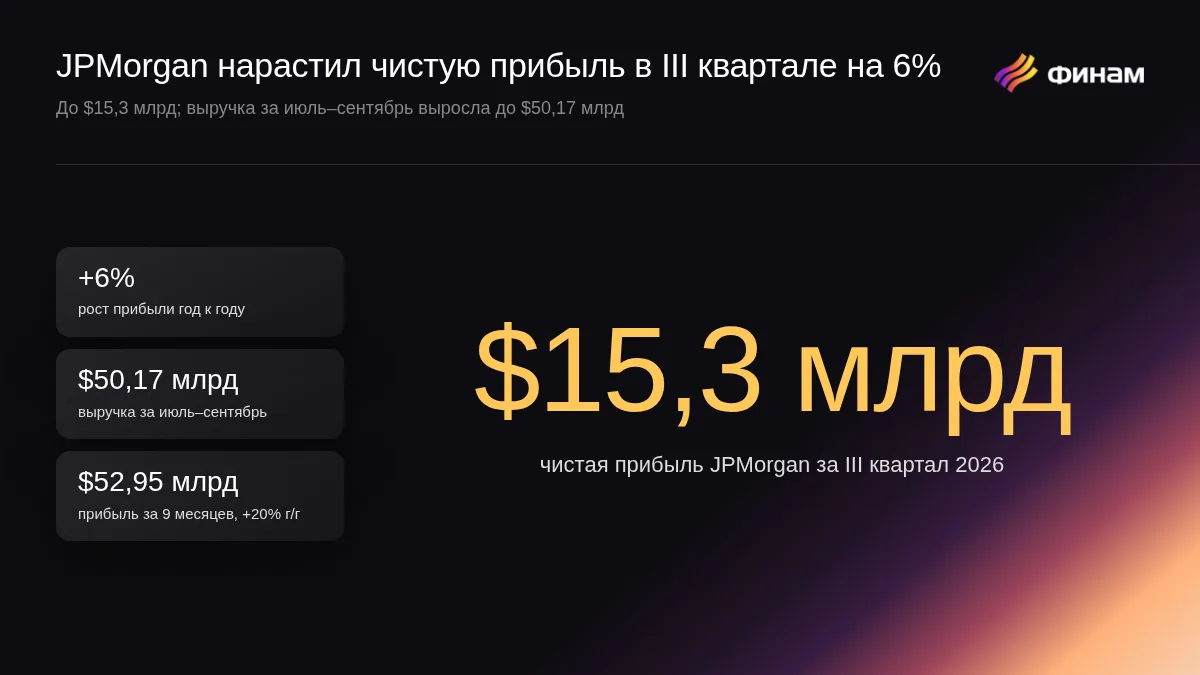 JPMorgan нарастил чистую прибыль в 3 квартале до $15,3 млрд
