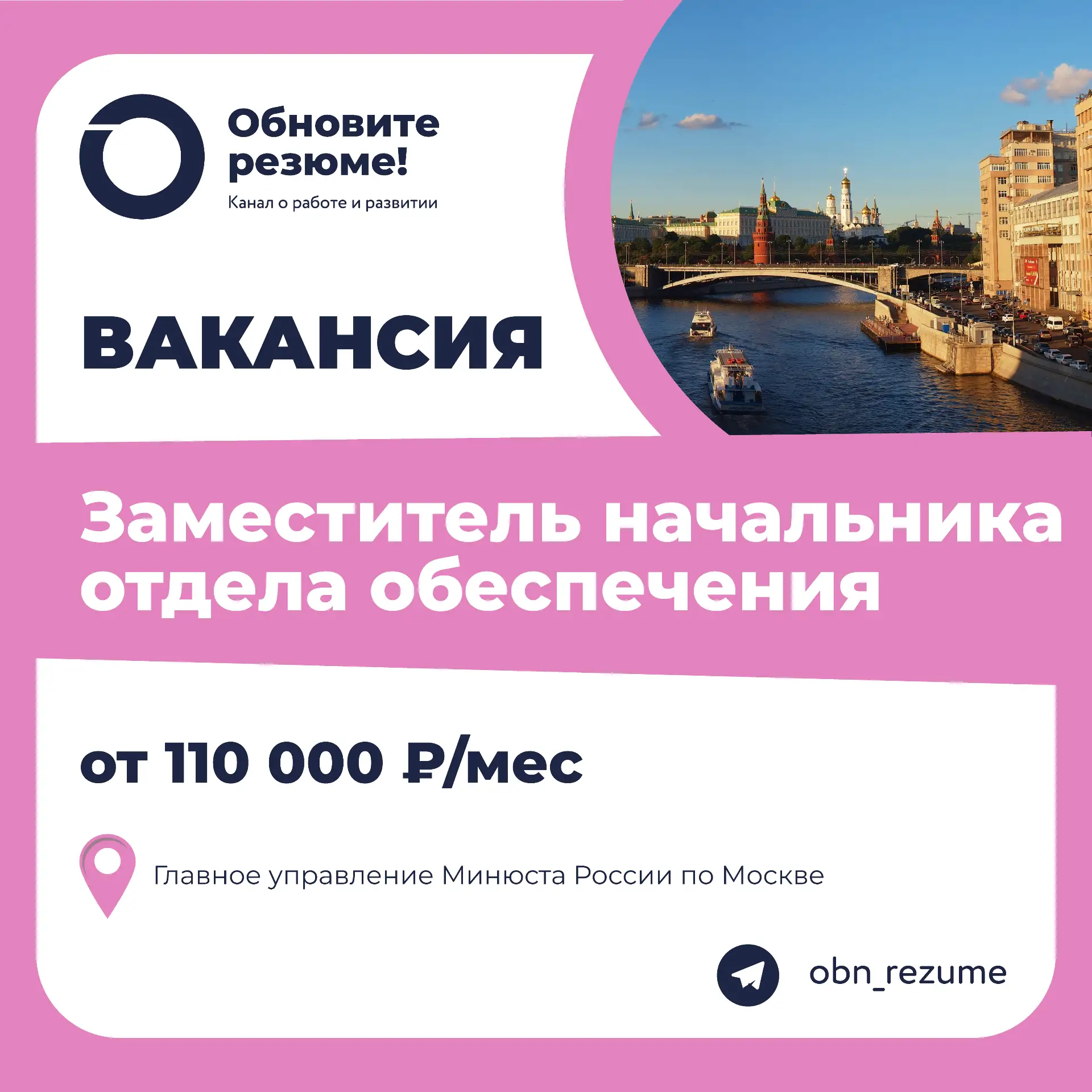 Заместитель начальника отдела обеспечения Главное управление Минюста России по Москве