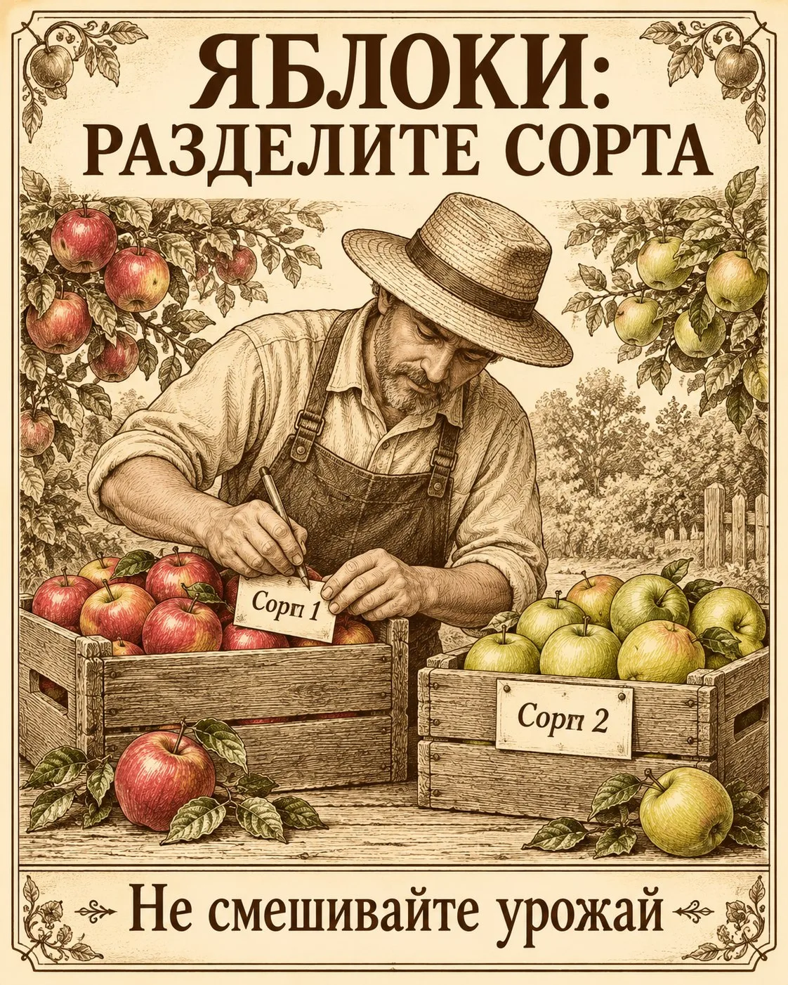 🍎 Все яблоки сложены в общий ящик — удобно сейчас, но неудобно зимой.