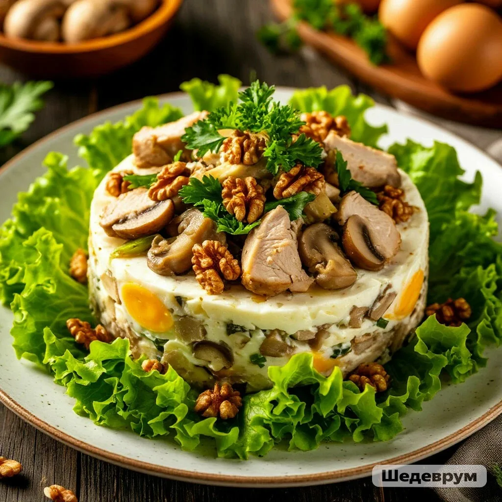 САЛАТ «ЛЕСНОЕ ЛУКОШКО» — АРОМАТ ЛЕСА НА ТВОЕЙ ТАРЕЛКЕ! 🥗🍄🌰