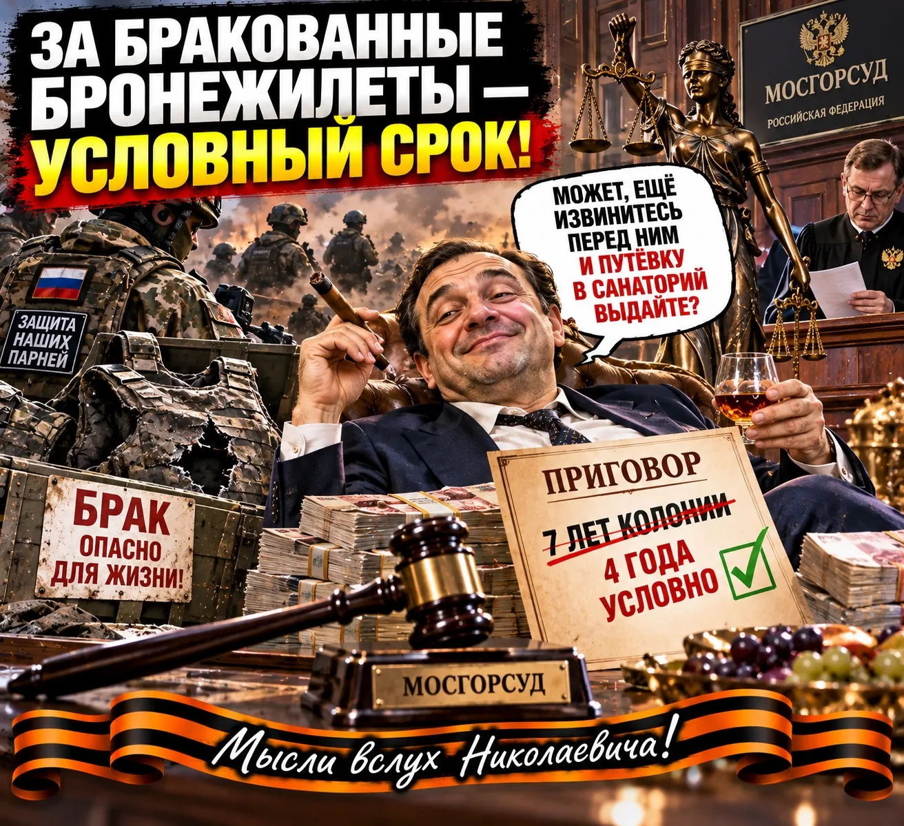 Семь лет колонии превратились в условный срок. За бронежилеты, поставленные Минобороны....