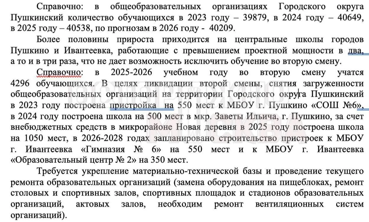 🤯 Школы Пушкино и Ивантеевки переполнены в 2–3 раза.