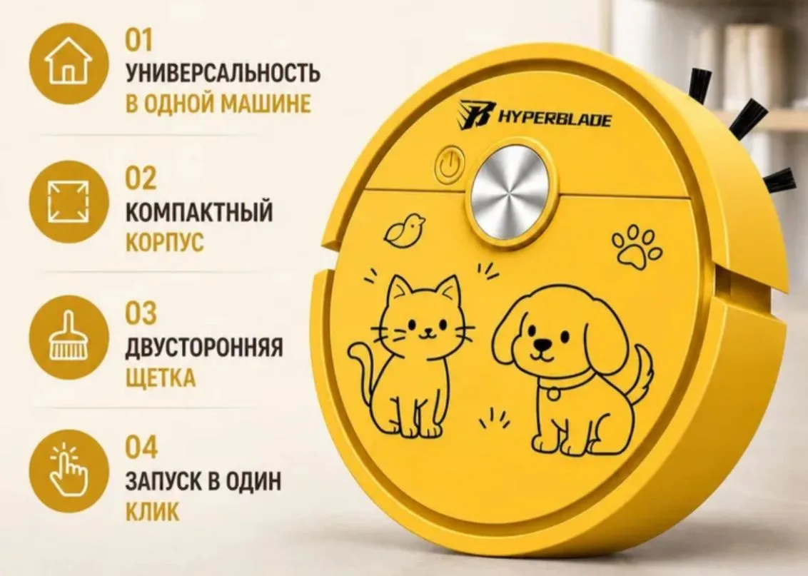 Робот-пылесос USB перезаряжаемый с всасыванием 1200 Па