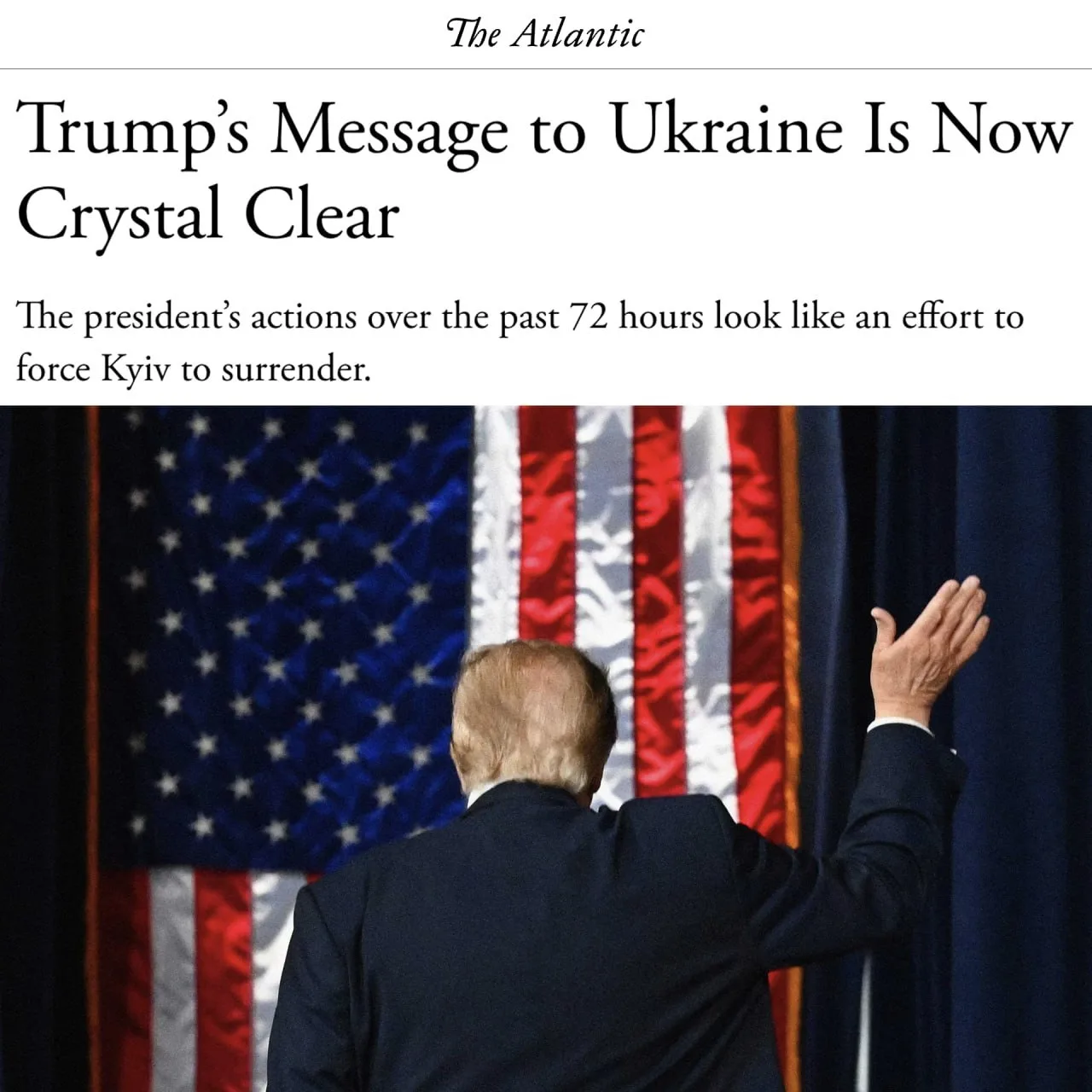 ⚡️ The Atlantic: действия Трампа выглядят как попытка заставить Киев капитулировать