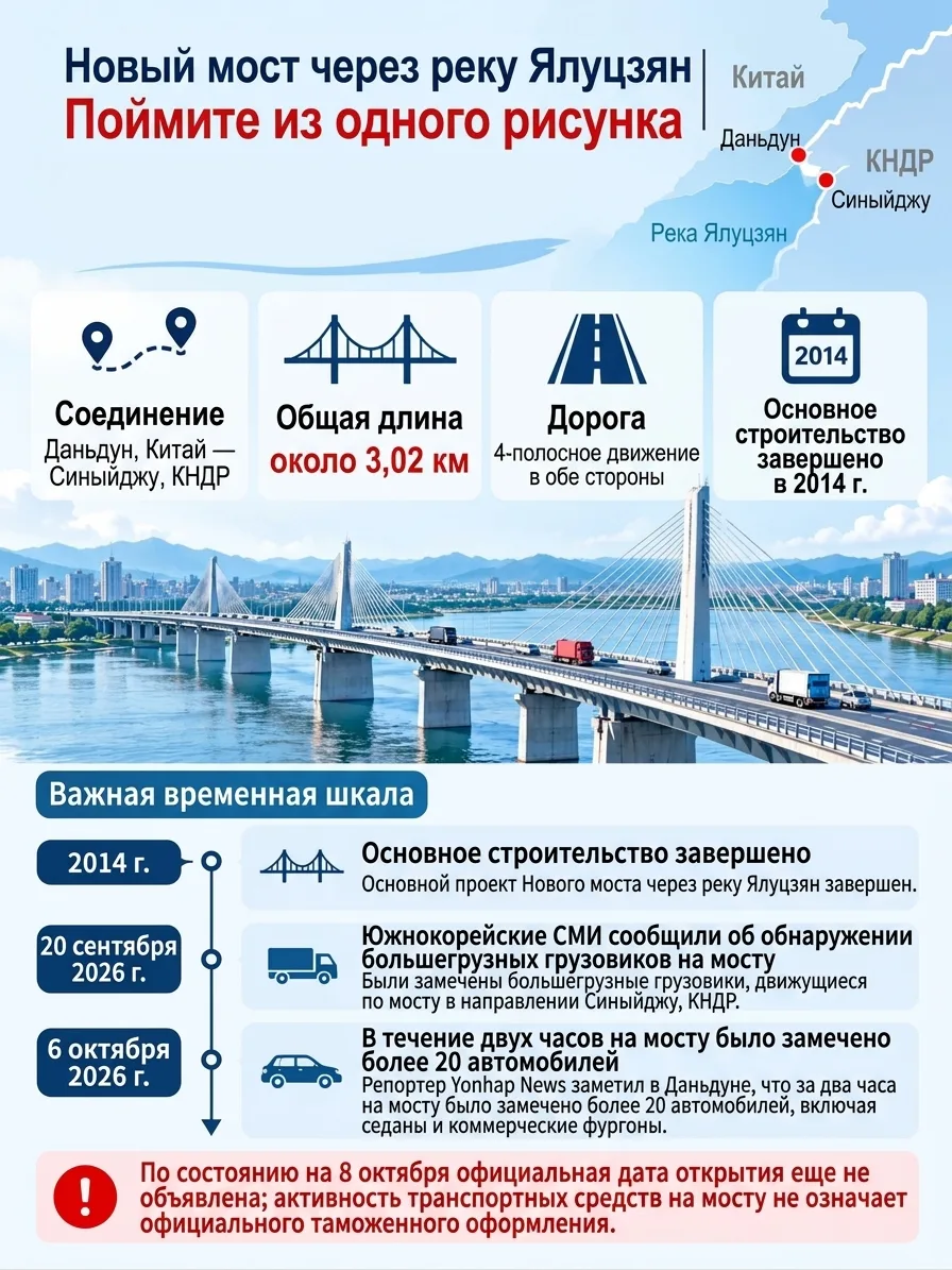 Новый мост через реку Ялуцзян между Китаем и Северной Кореей открывается 15 октября: со...