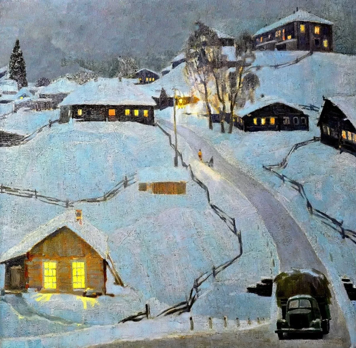 🎨 Александр Безумов «Вечер в деревне»: свет посреди стужи