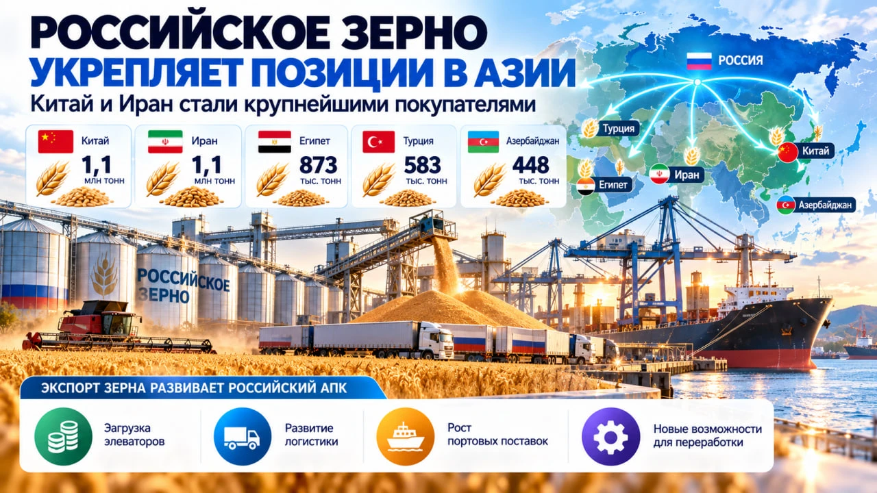 Китай и Иран стали крупнейшими покупателями российского зерна — экспорт укрепляет позиц...