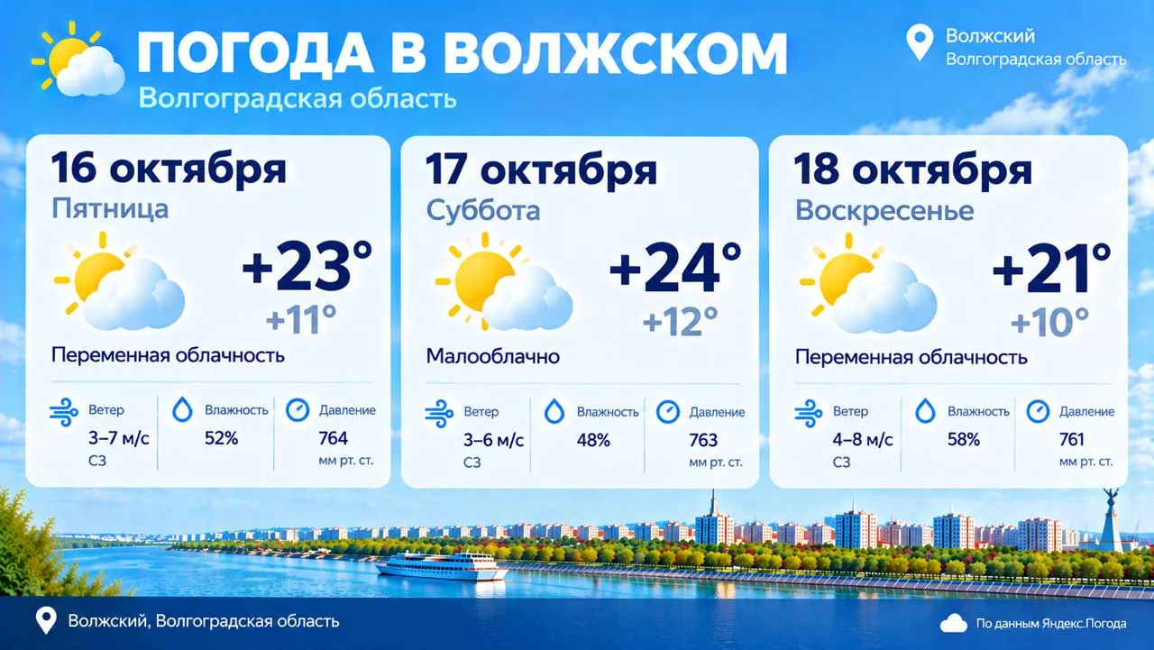 Доброе утро, Волжский! Погода сегодня: днем +23, ночью +11. Переменная облачность.