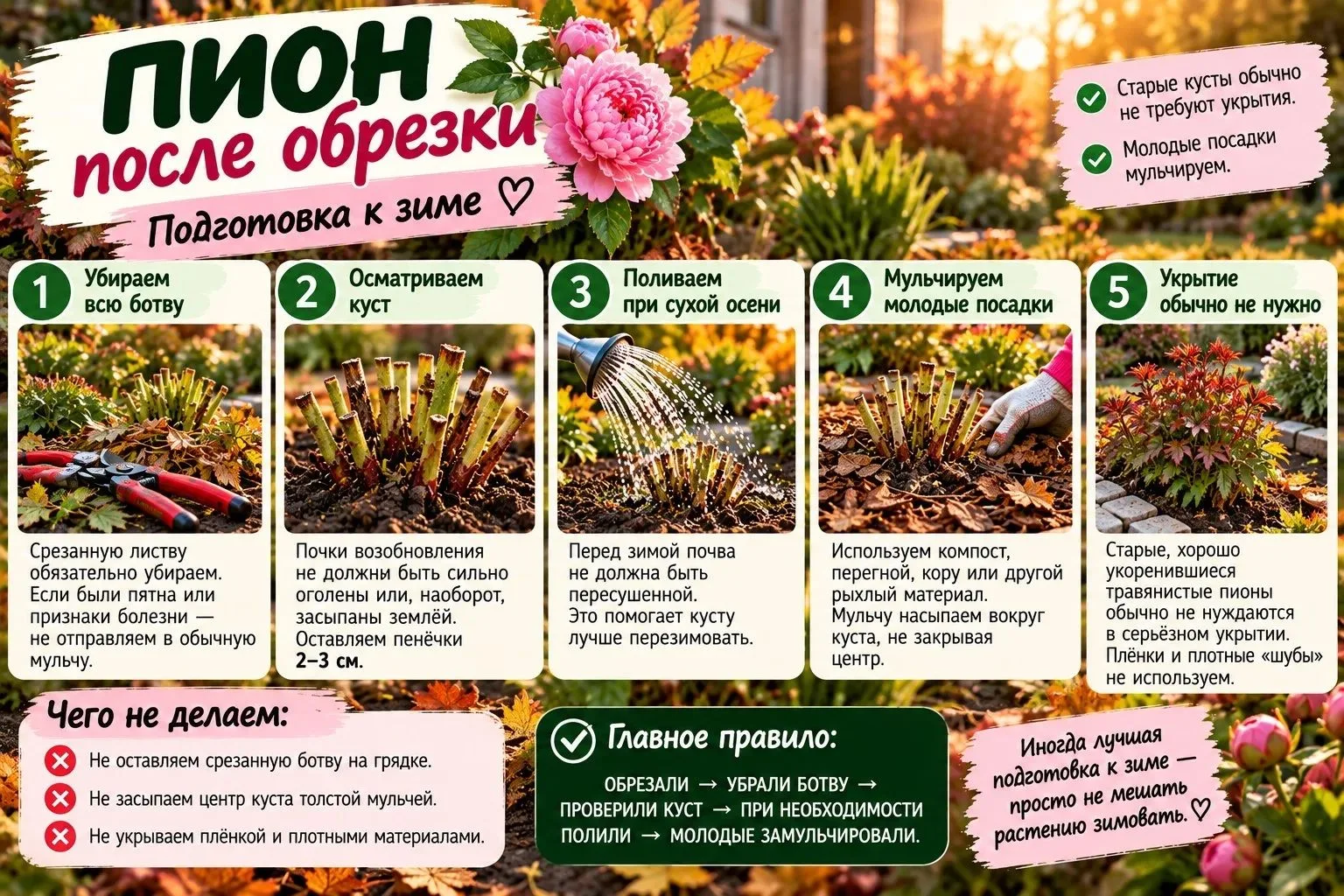 ЧТО ДЕЛАТЬ С ПИОНАМИ ПОСЛЕ ОБРЕЗКИ ОСЕНЬЮ