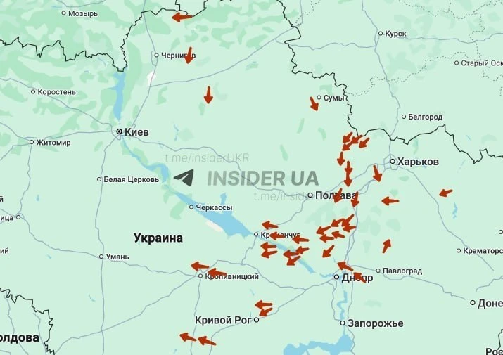 💥 Табун из примерно 40 "Гераней" направляется на запад Украины, сообщают украинские мо...