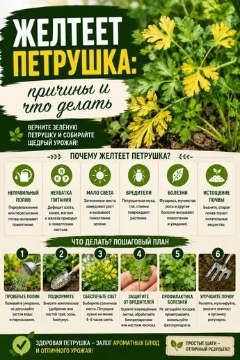 Желтеет петрушка — причины и что делать🥬