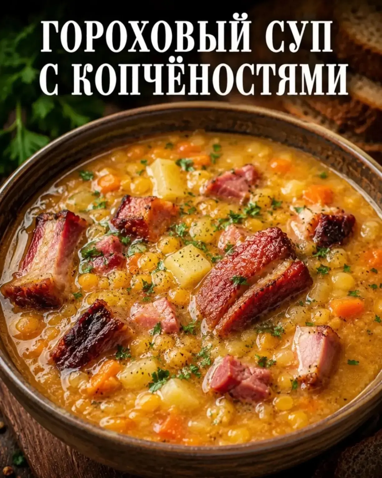 ГОРОХОВЫЙ СУП С КОПЧЁНОСТЯМИ — ГУСТОЙ, АРОМАТНЫЙ И НЕВЕРОЯТНО ВКУСНЫЙ ❤