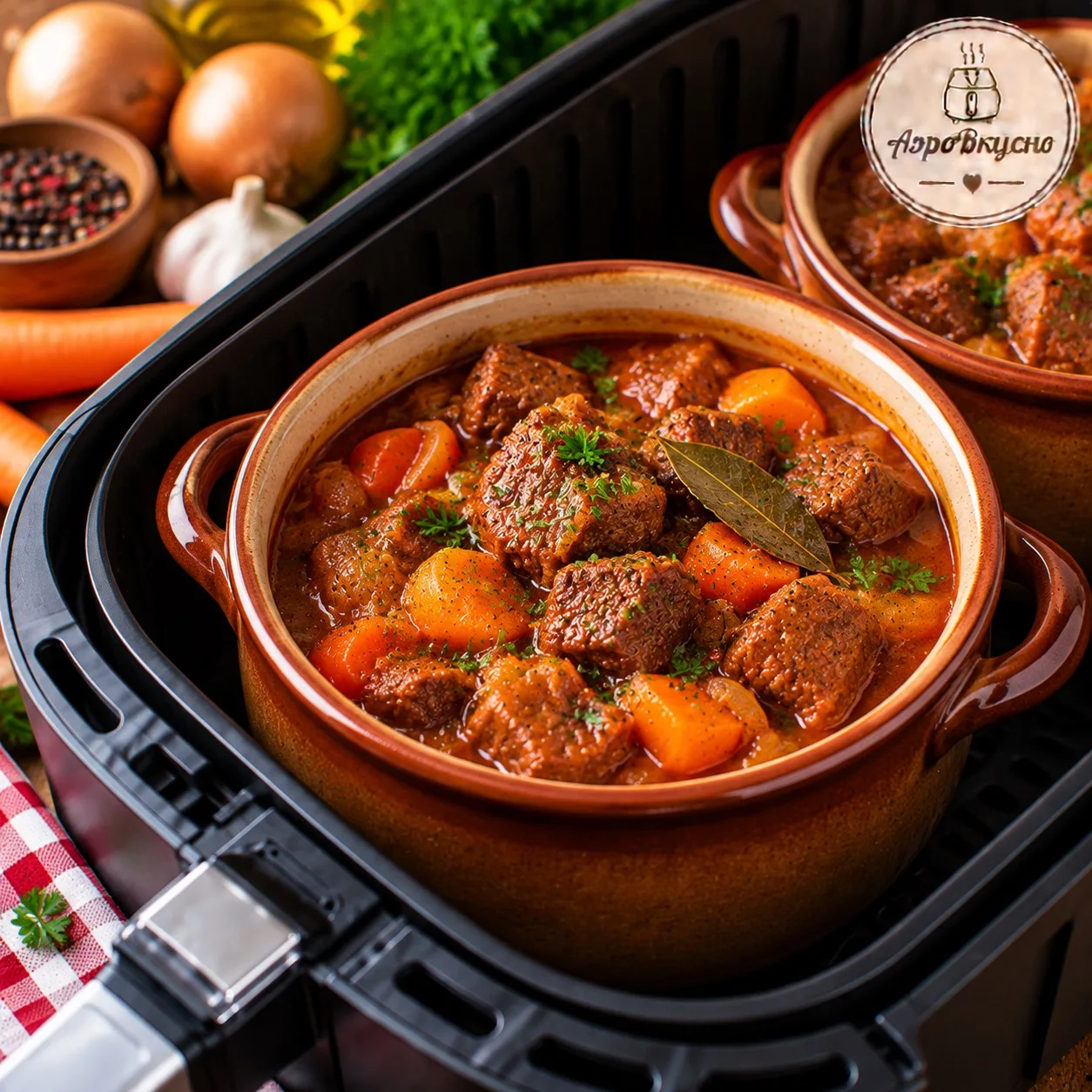 🍲 Гуляш из говядины в горшочке в аэрогриле
