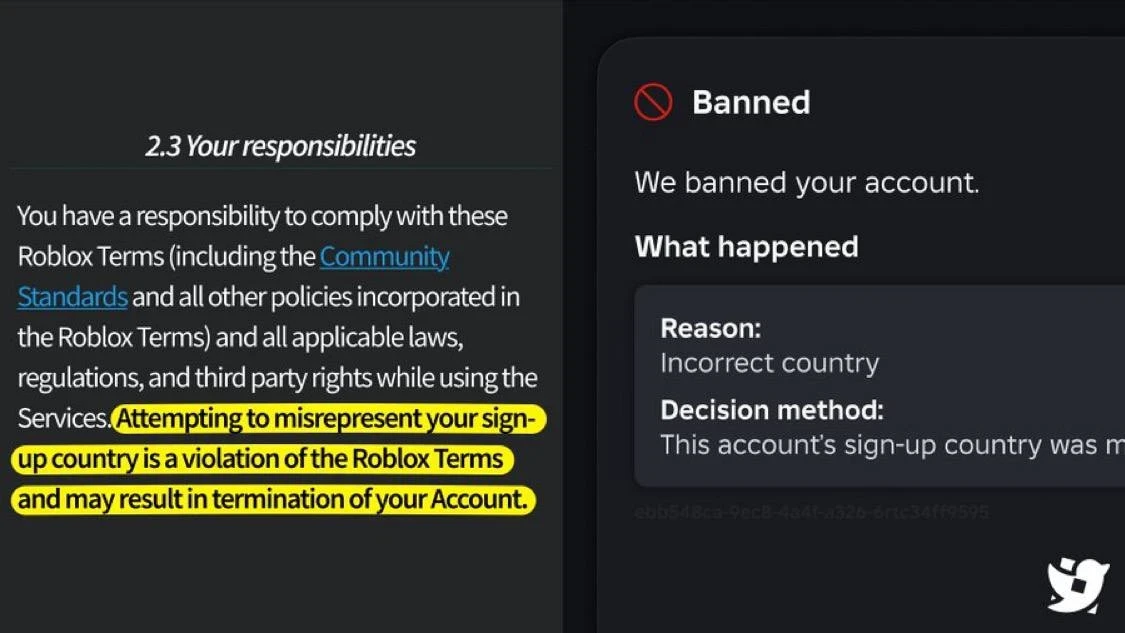 Roblox банит за фейковую страну