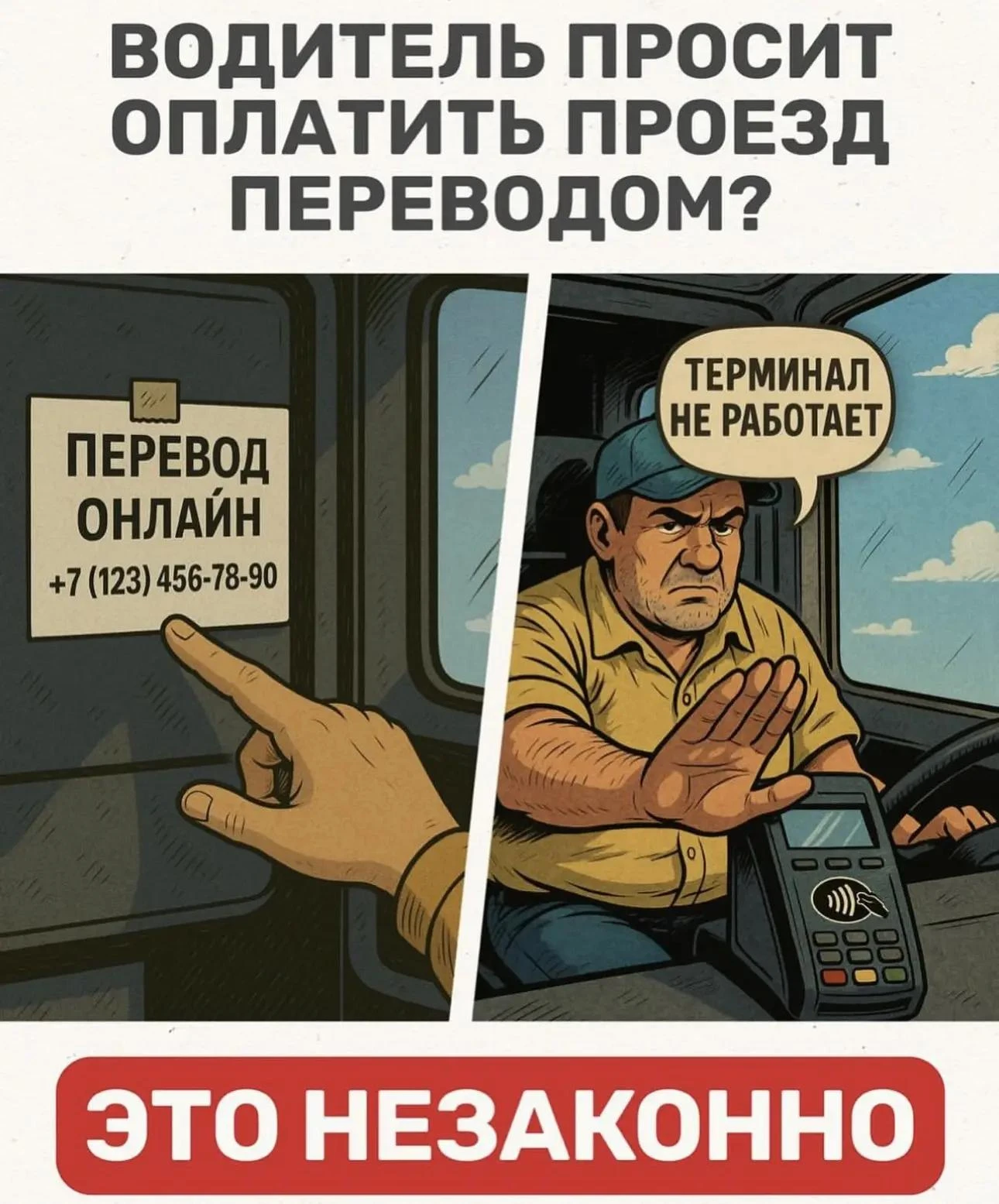 Оплачивать проезд переводом водителю на личную карту запрещено законом: