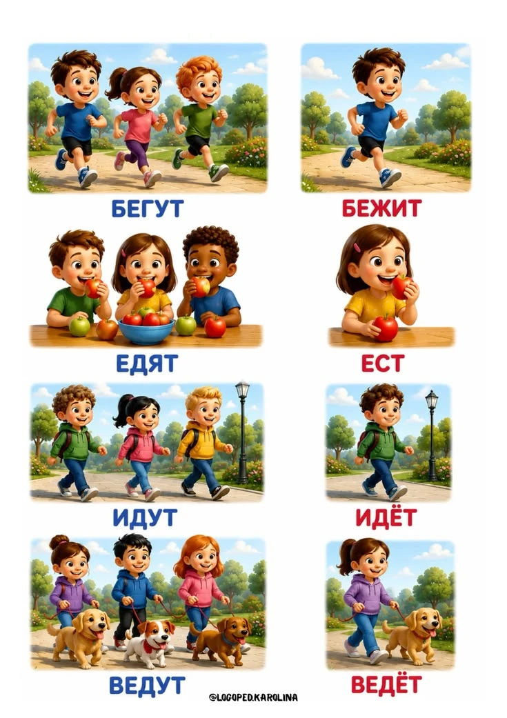Глаголы в картинках: учим единственное и множественное число