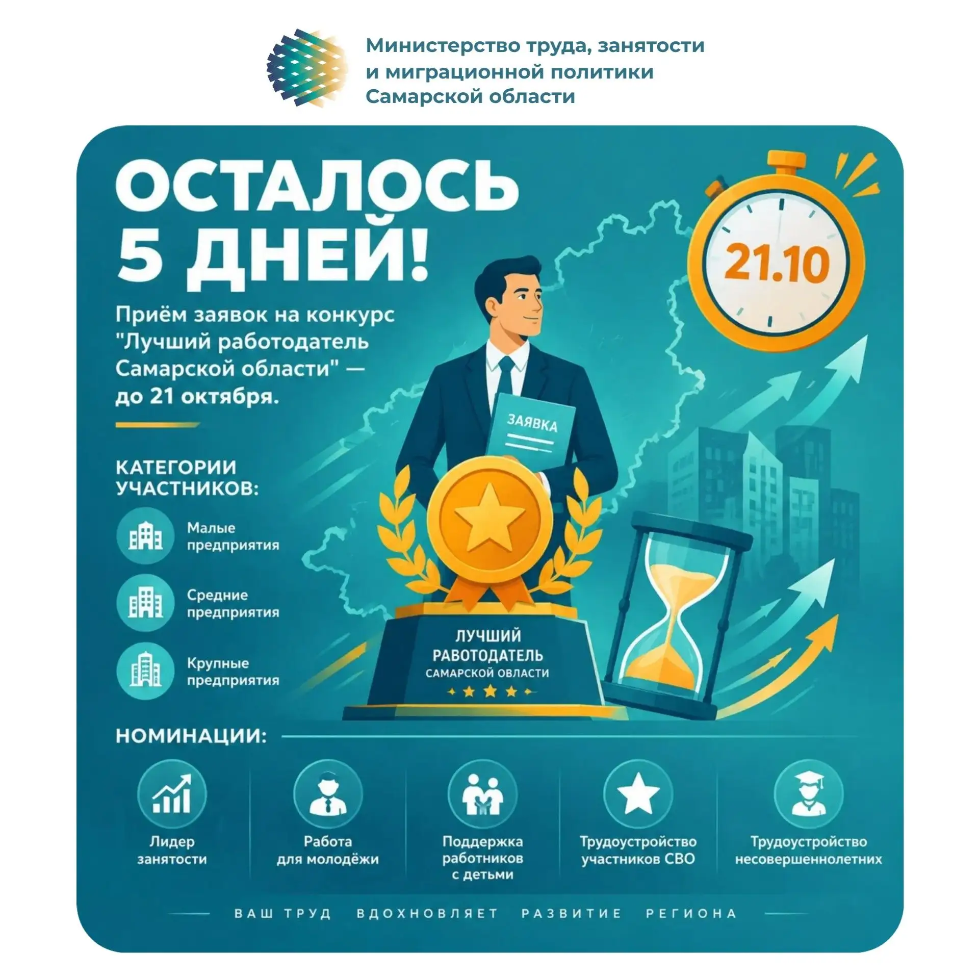 🏆 Пять дней до завершения приёма заявок на конкурс «Лучший работодатель Самарской обла...