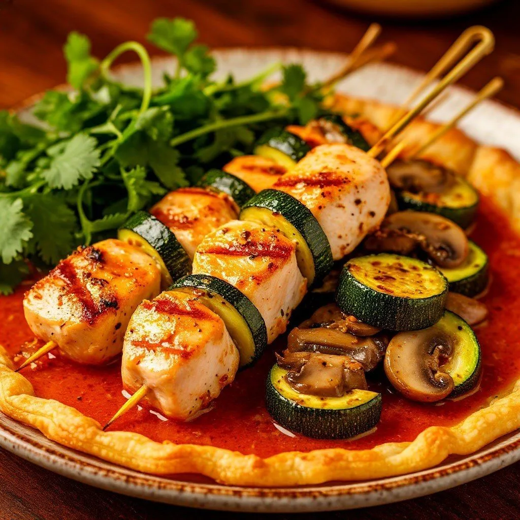 **Куриные шашлычки с кабачком и грибами** 🍢✨