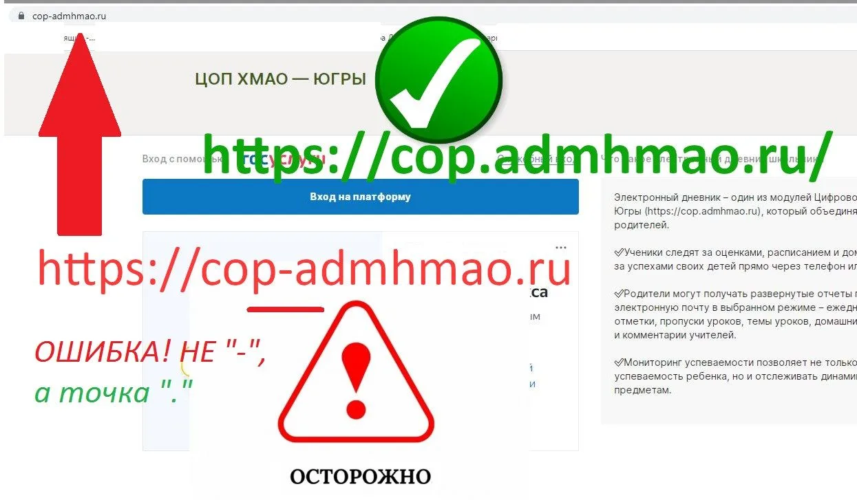 Внимание! ОСТОРОЖНО! Сайт – копия официального образовательного портала cop.admhmao.ru
