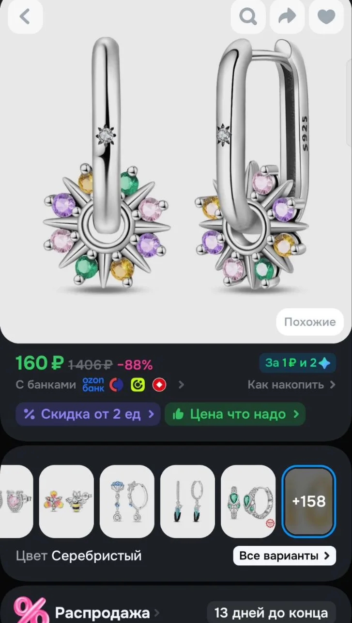 PANDORA Серьги кольца