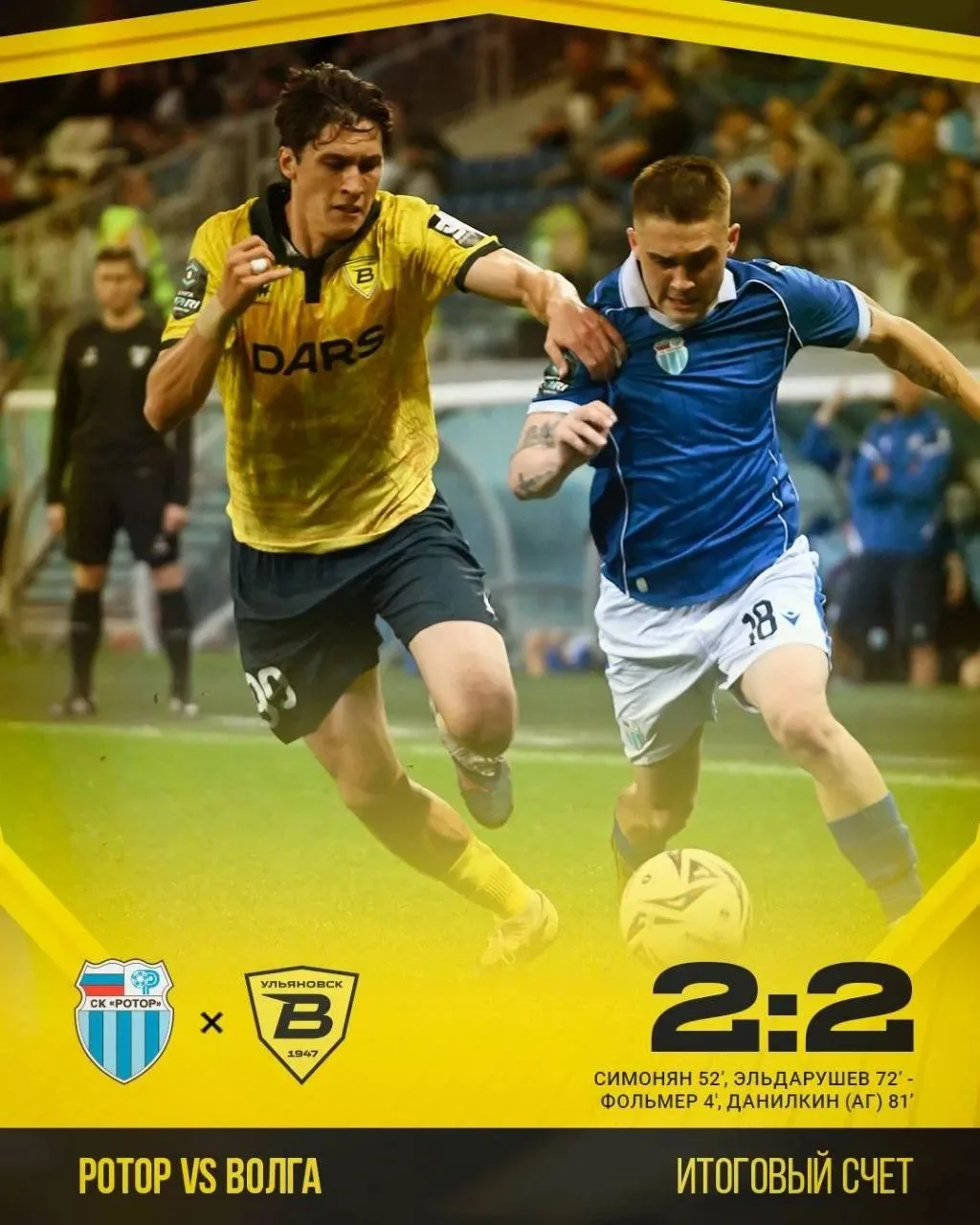 ⚽ «Волга» сыграла вничью на выезде с «Ротором» со счётом 2:2