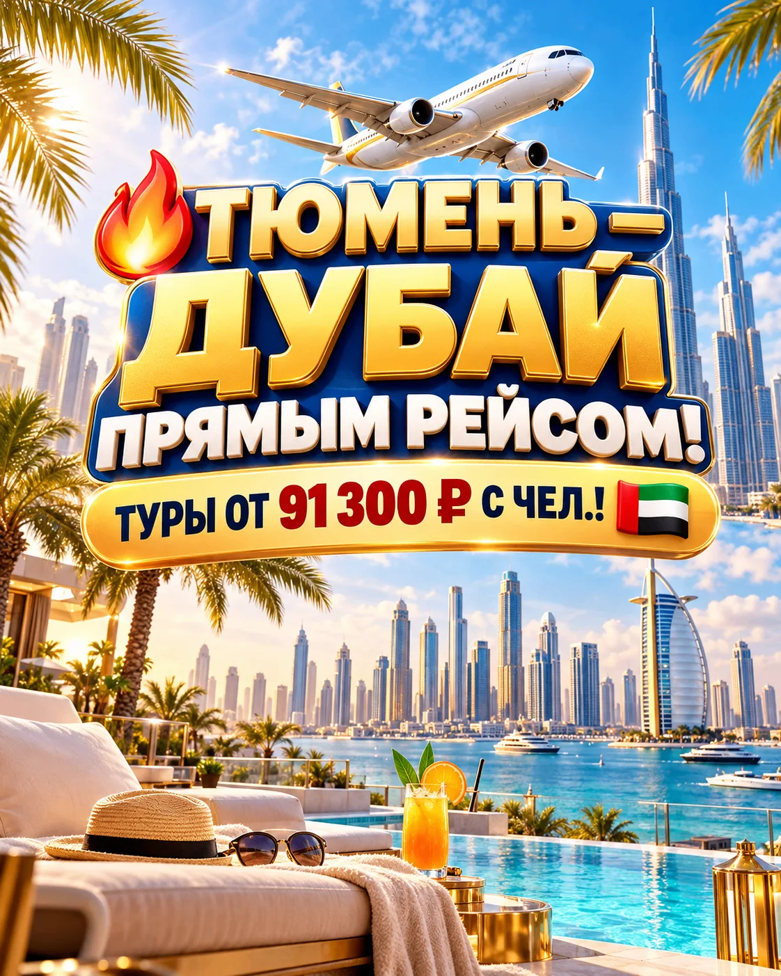 🔥 ТЮМЕНЬ — ДУБАЙ ПРЯМЫМ РЕЙСОМ! ТУРЫ ОТ 91 300 ₽ С ЧЕЛ.! 🇦🇪