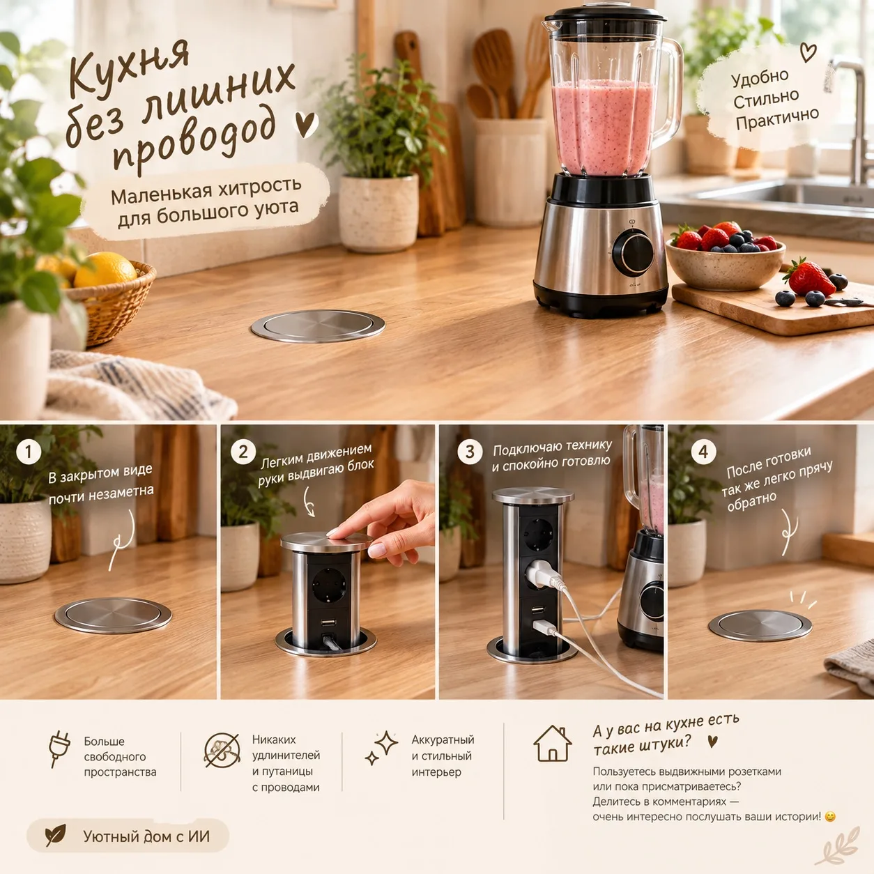 Кухня без лишних проводов: маленькая хитрость для большого уюта 💛
