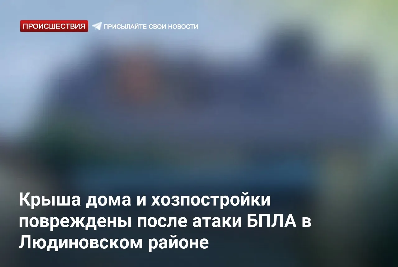 Крыша дома и хозпостройки повреждены после атаки БПЛА в Людиновском районе