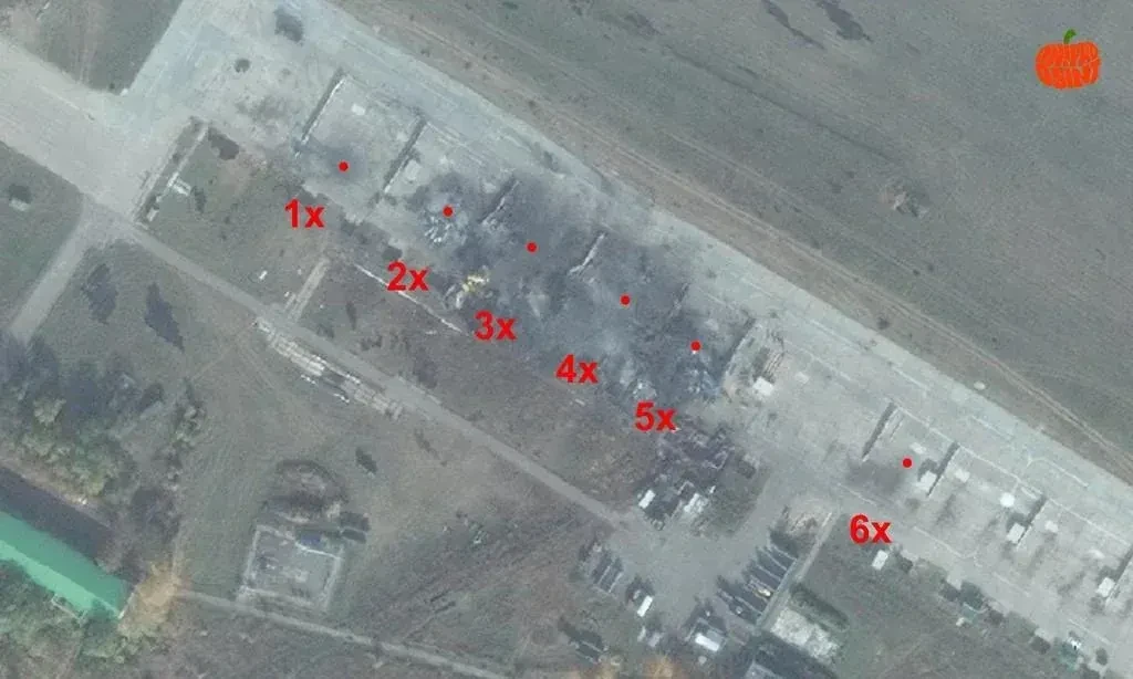 UA POV: Satellite image with possible location of targeted SU-34s 4 plane debris with 2...
