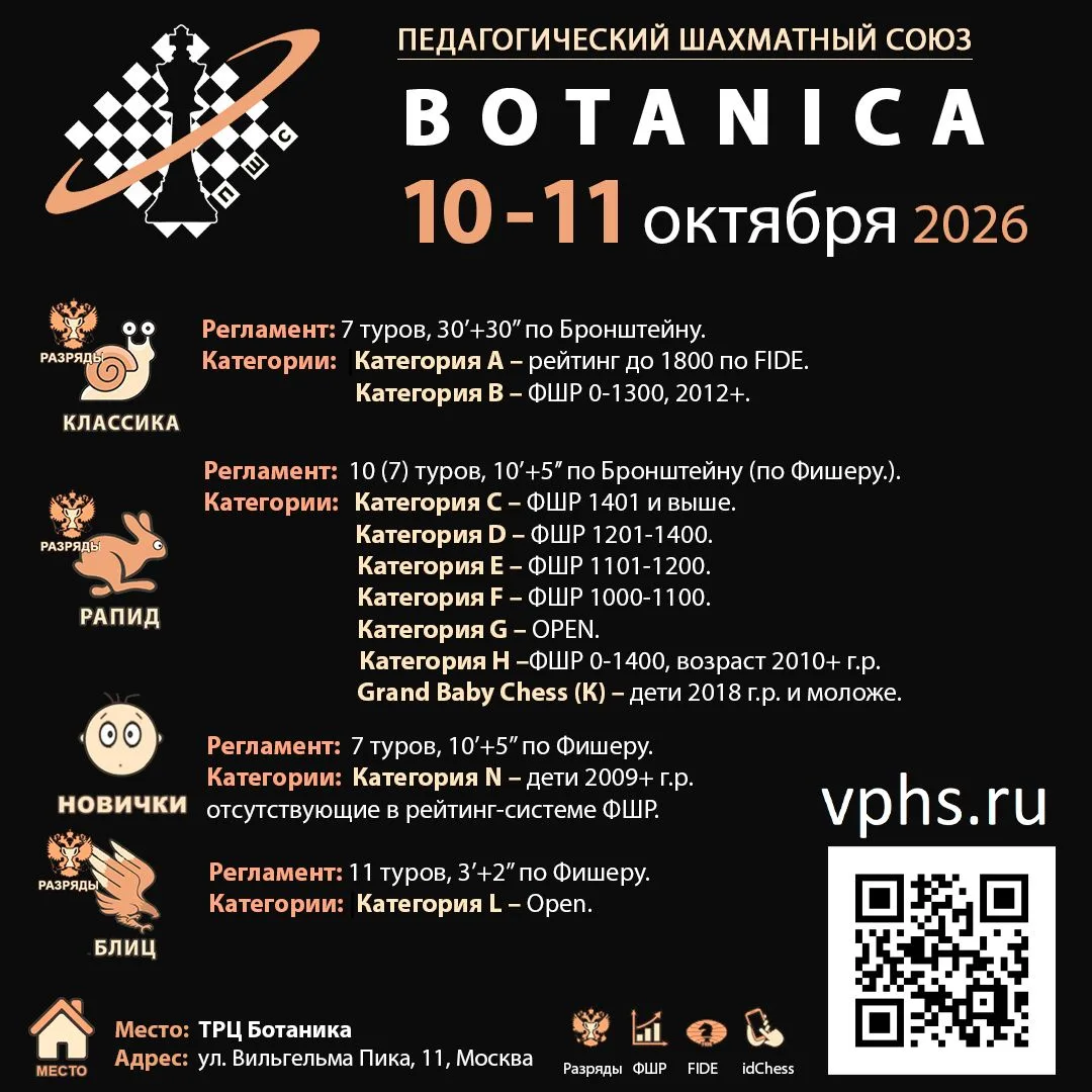 📢 10 - 11 ОКТЯБРЯ ПШС приглашает Вас на шахматный турнир БОТАНИКА!
