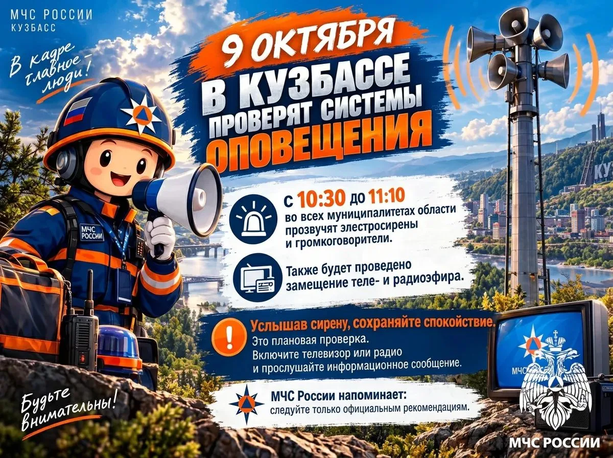 📢 9 октября в Кузбассе проверят системы оповещения