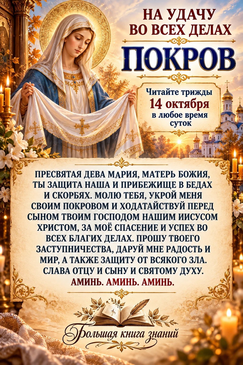 МОЛИТВА НА УДАЧУ ВО ВСЕХ ДЕЛАХ, КОТОРУЮ ЧИТАЮТ В ПОКРОВ🙏🏻🕊️🍂