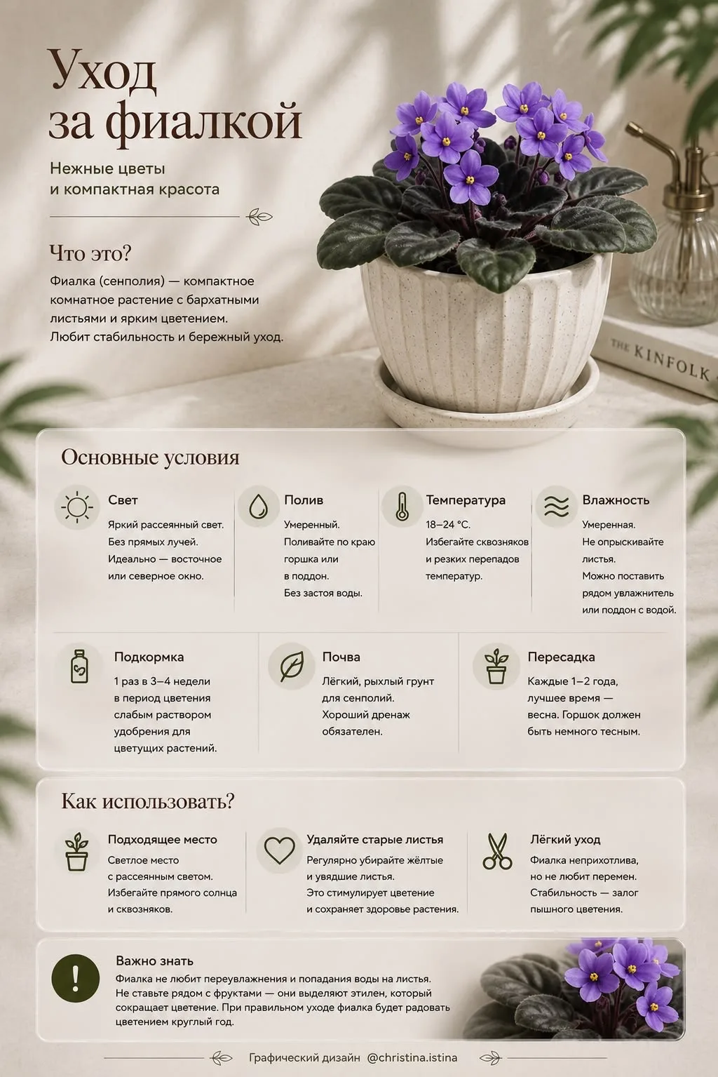 Уход за фиалкой 🪴