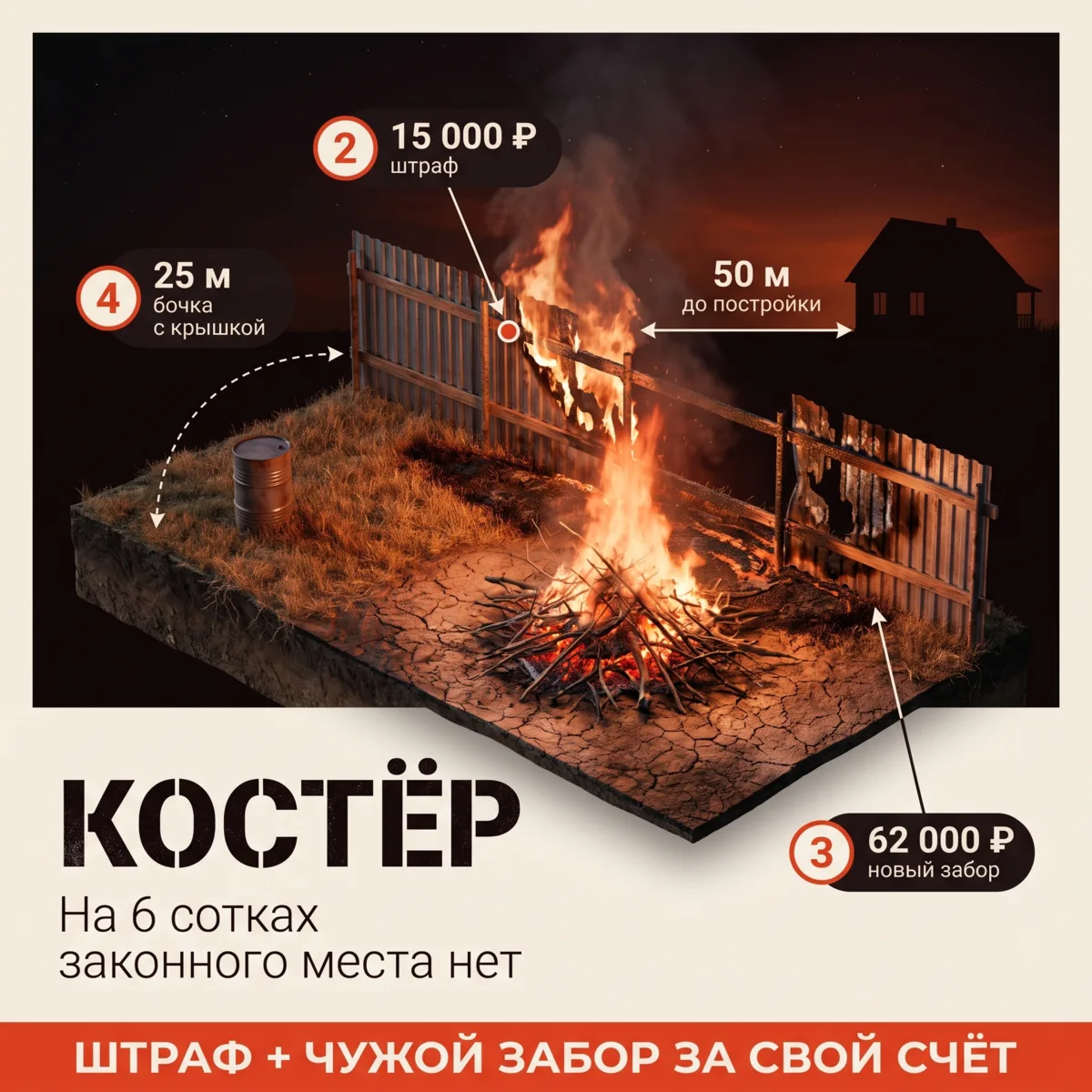🔥 Сжёг ветки у забора — штраф 15 000 и чужой забор за свой счёт