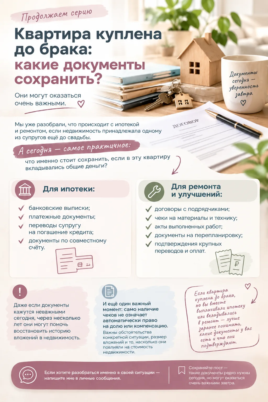 Квартира куплена до брака? Тогда сохраните эти документы — они могут оказаться очень ва...