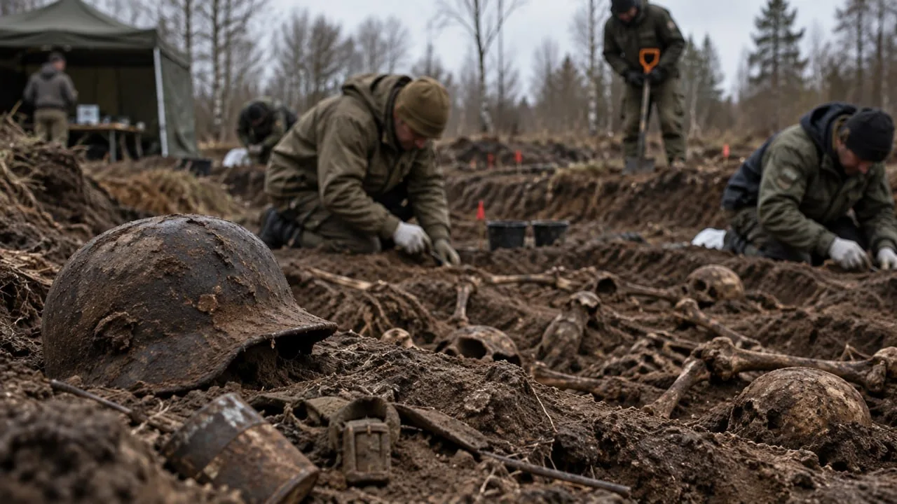 В Ленобласти обнаружили останки 97 красноармейцев, погибших в нацистском концлагере