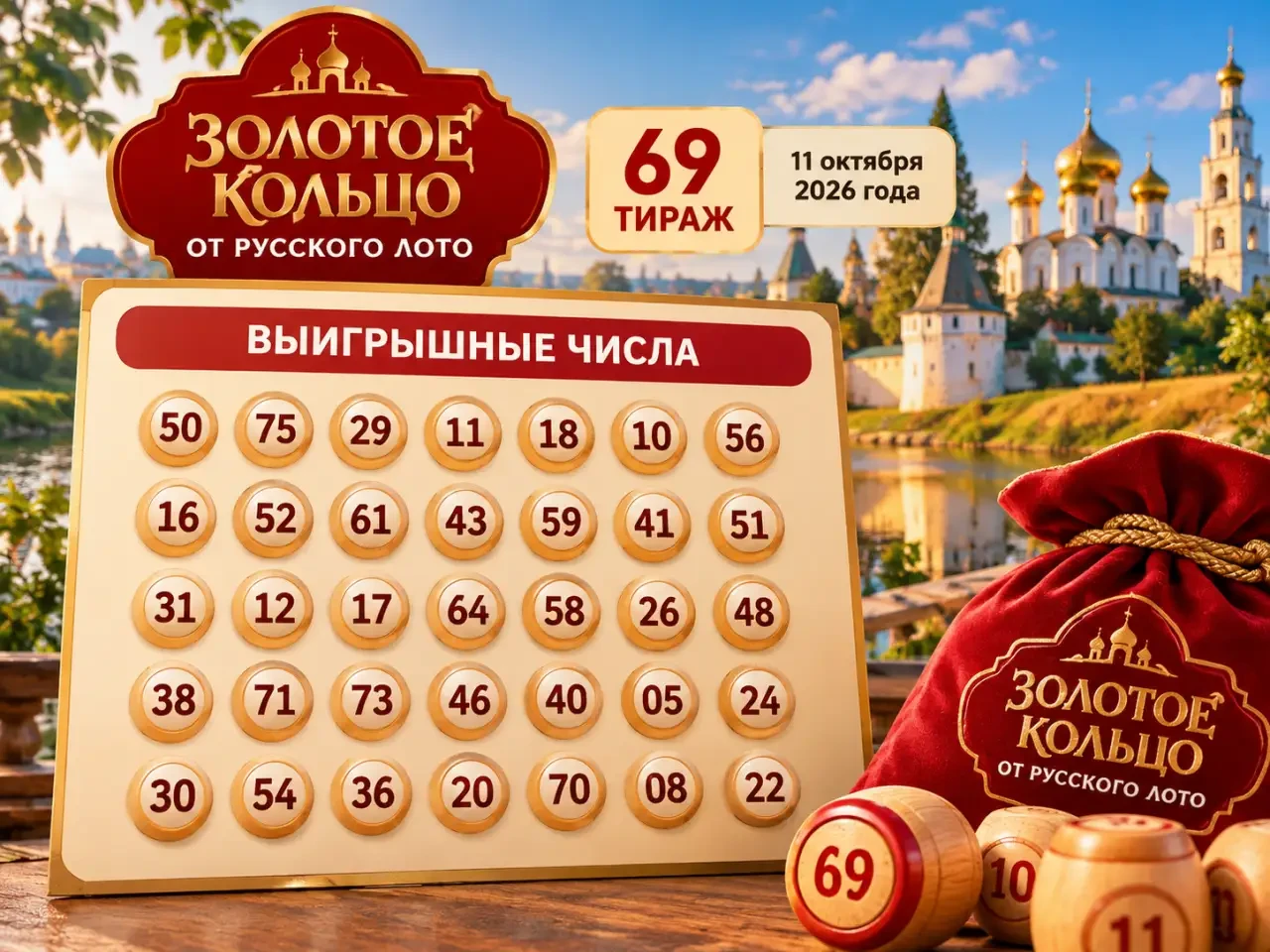 Выигрышные числа 69 тиража «Золотого кольца»