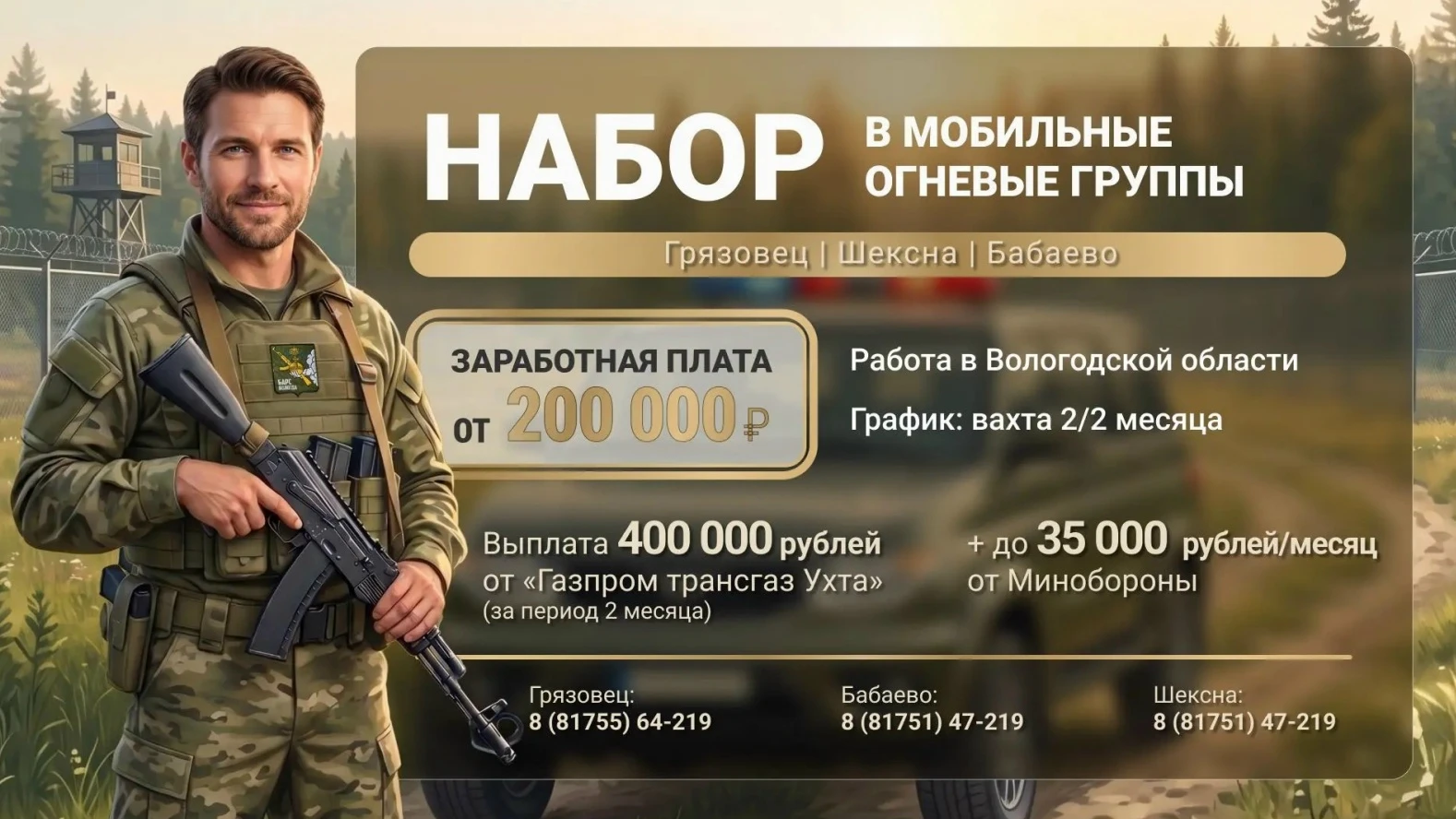 В Вологодской области идет набор в подразделение «БАРС» для охраны промышленных объекто...