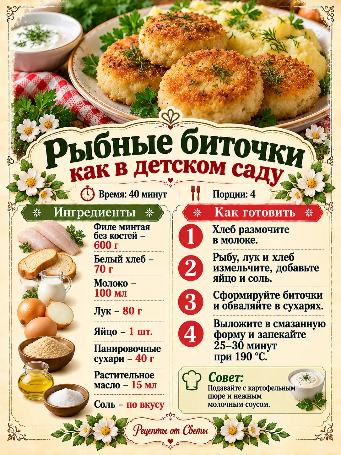 🐟 Румяные рыбные биточки, как в детском саду, с нежной серединкой и аппетитной золотис...