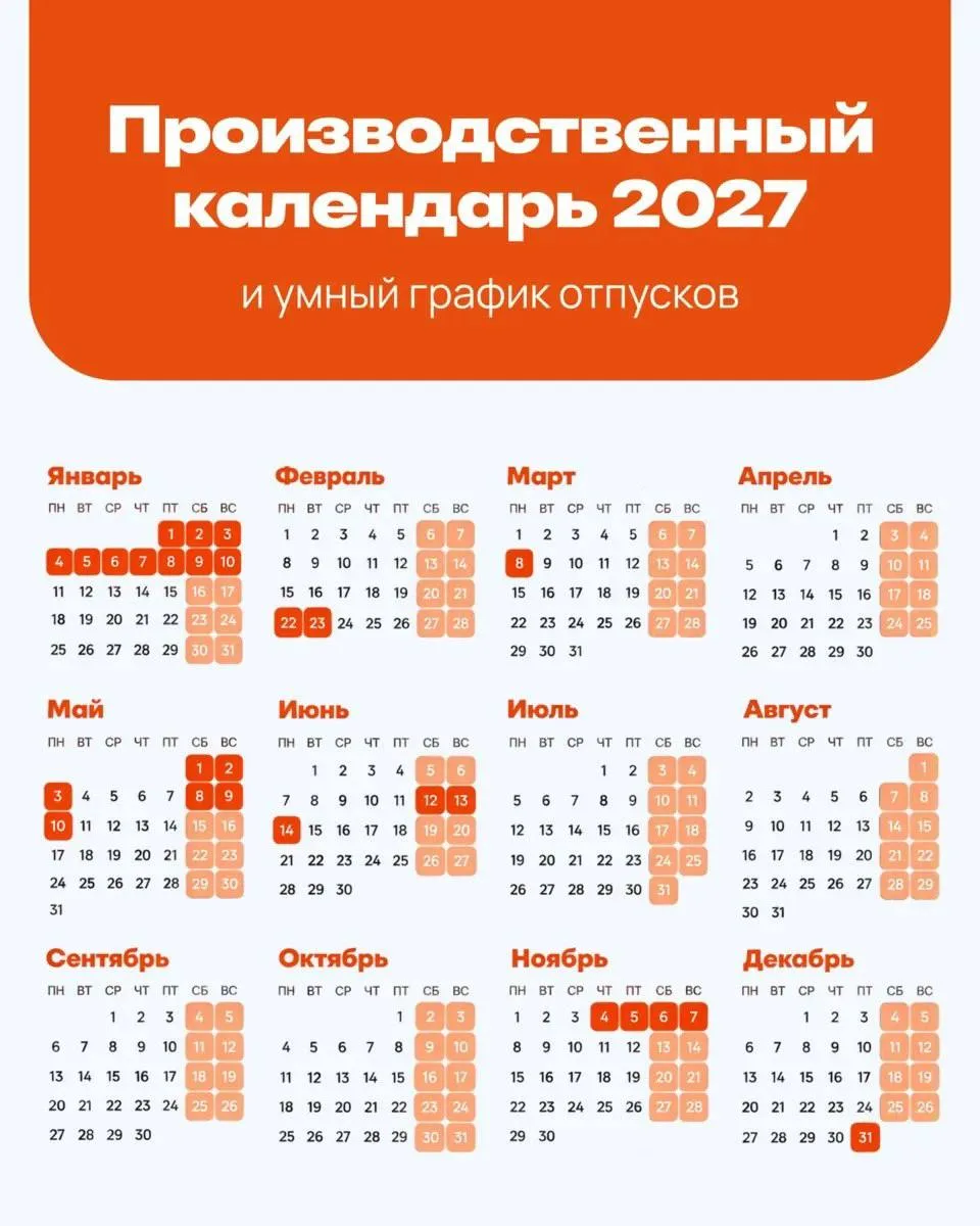 Когда выгодно брать отпуск в 2027 году?